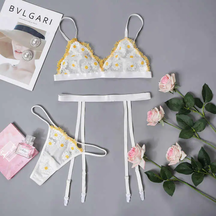Floral Mesh Lingerie 3 Piece